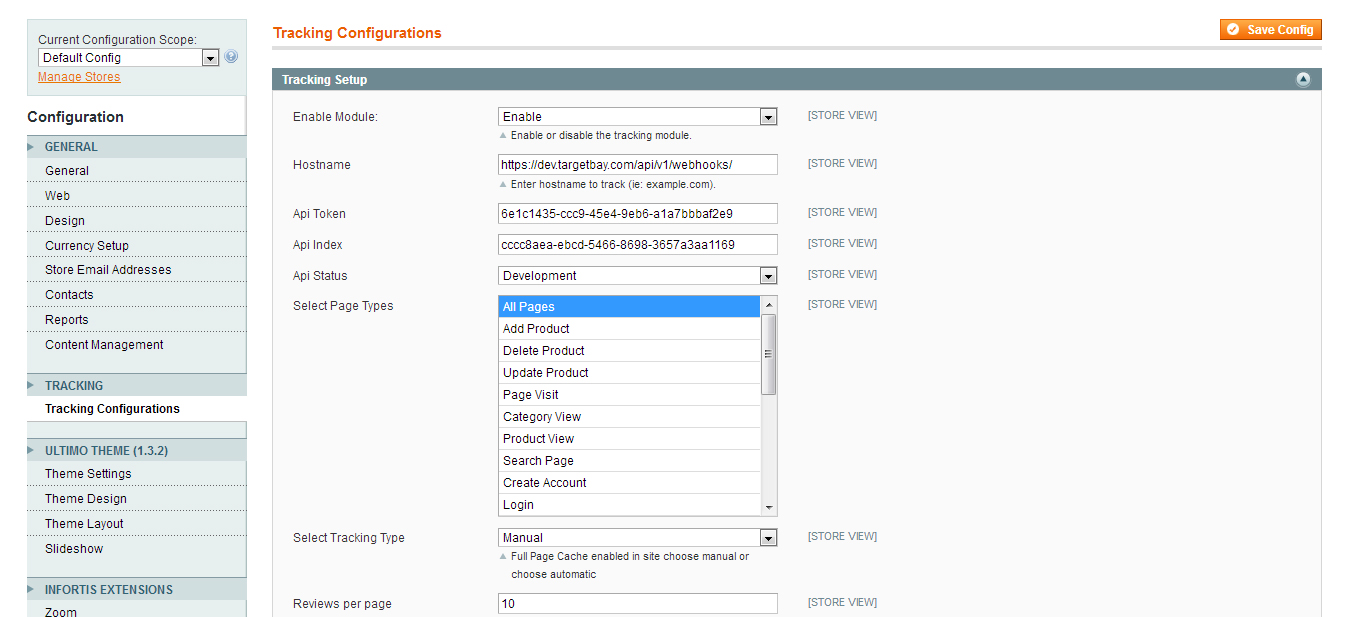 Tracking Configuration in Magento