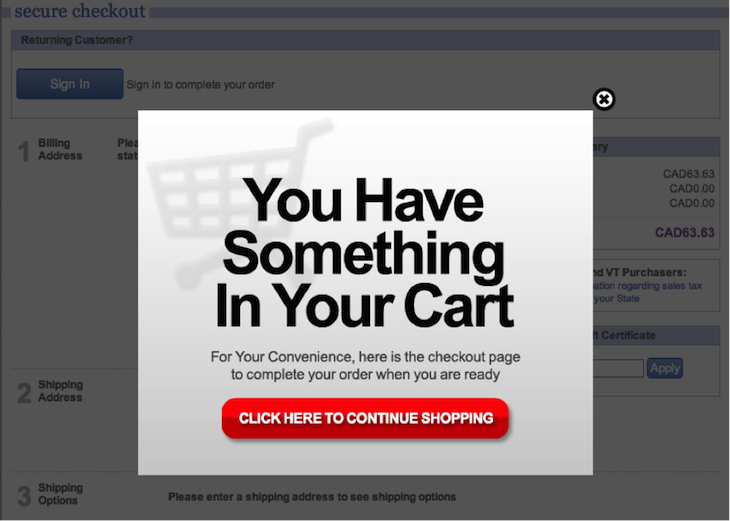 Product In Cart Reminder Pop-up abandoned cart Pop-up