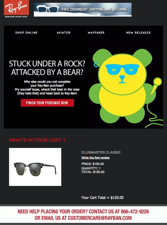 Ray Ban RayBan abandoned cart email