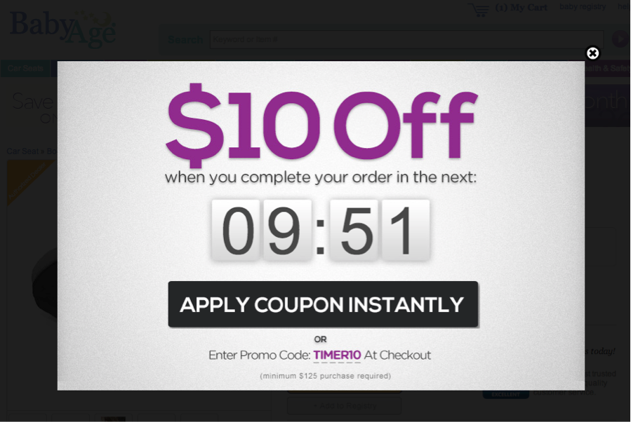 Reduce Cart Abandonment Rate behaviorial pop-up with countdown