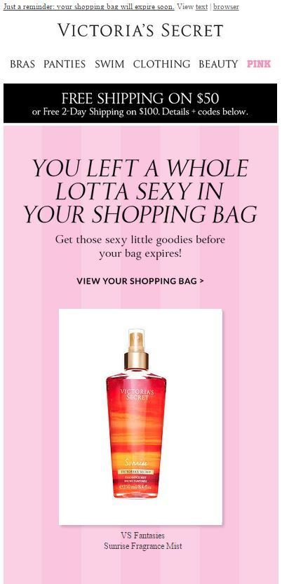 Victoria secret abandoned cart email