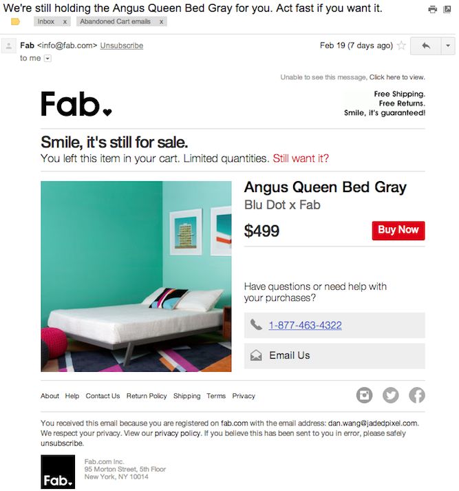 eCommerce Marketing Fab abandoned cart email