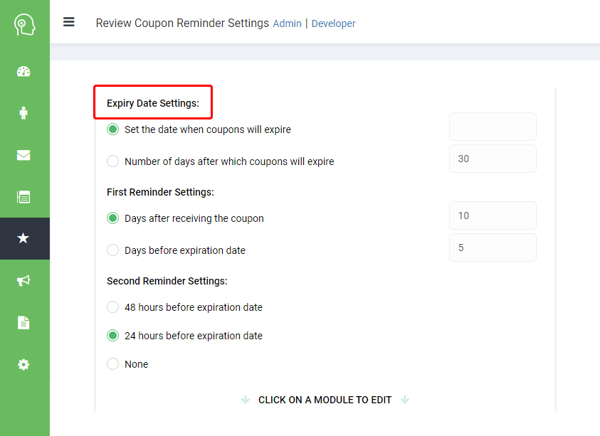 Expiry Date Settings Expiry Date Settings