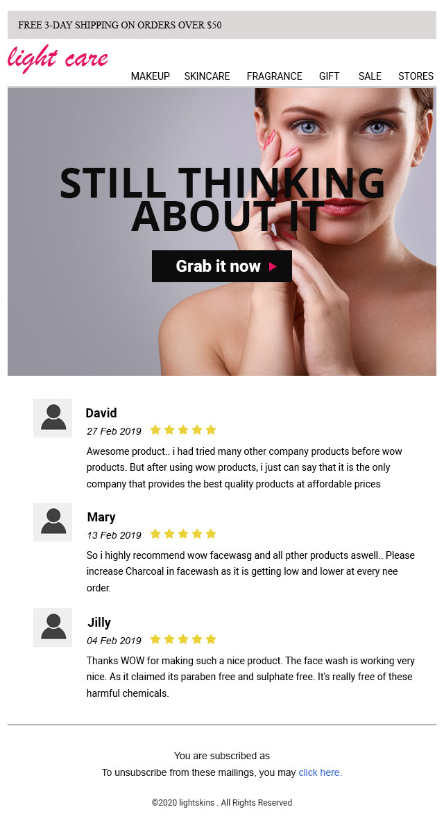 abandoned cart email with user reviews