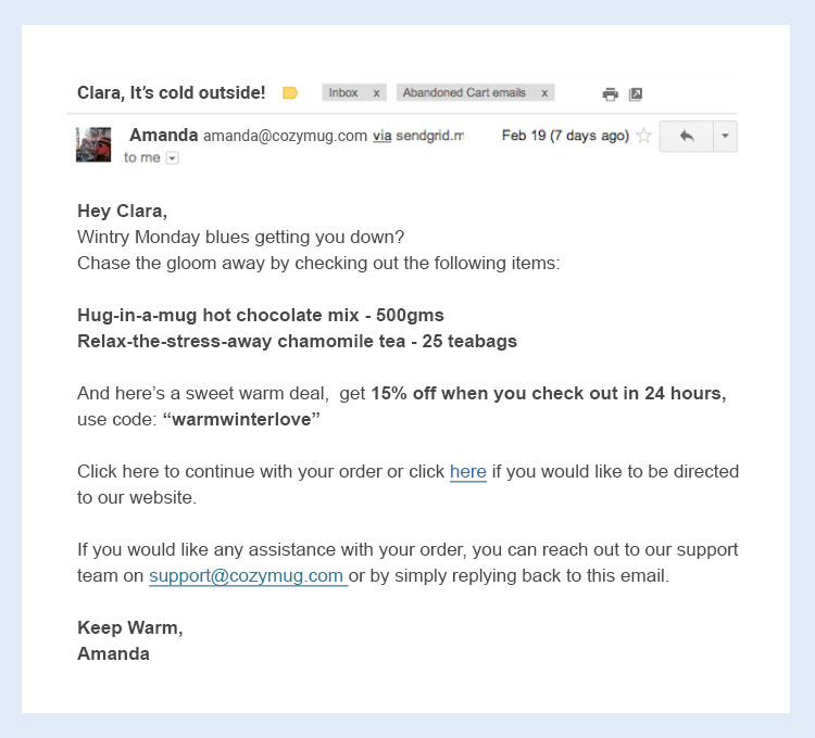 abandoned cart email template with unique content