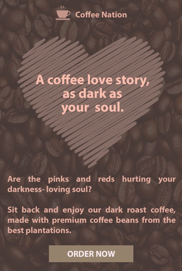 dark valentine's day email template showcasing coffee