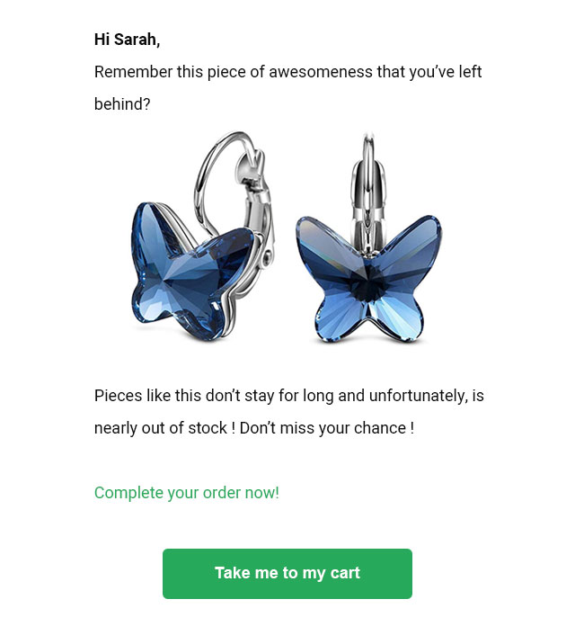 abandoned cart email template that showcases abandoned product