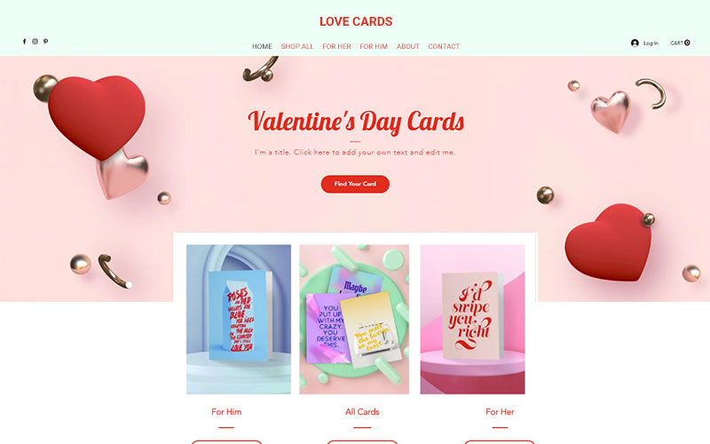 homepage designed for valentine's day products