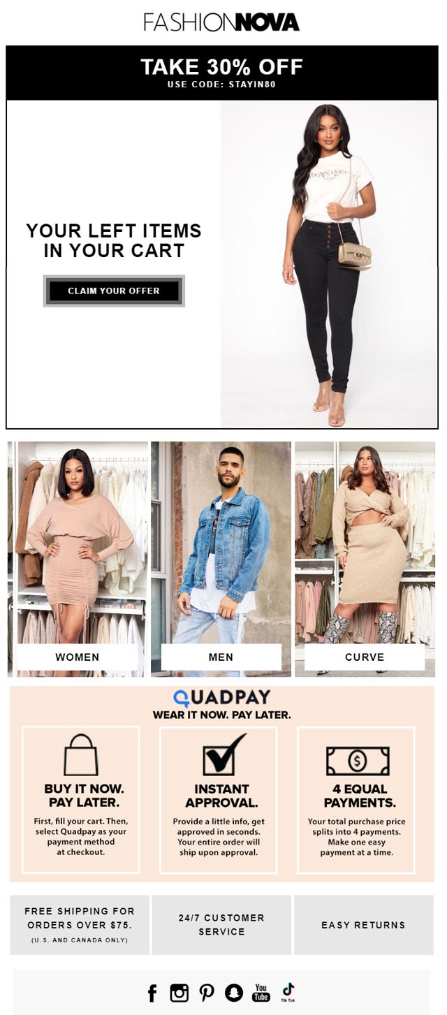 fashion nova abandoned cart email template