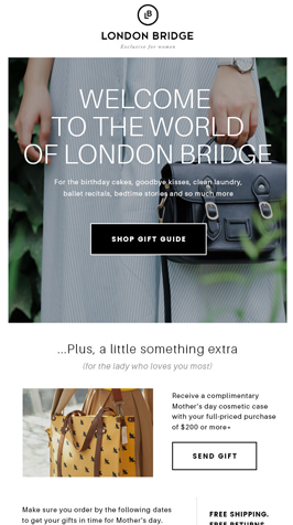 White themed eCommerce welcome email template to greet first-time shoppers. Download for Free Now.