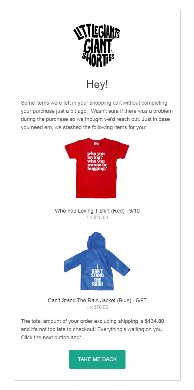 giant abandoned cart email template
