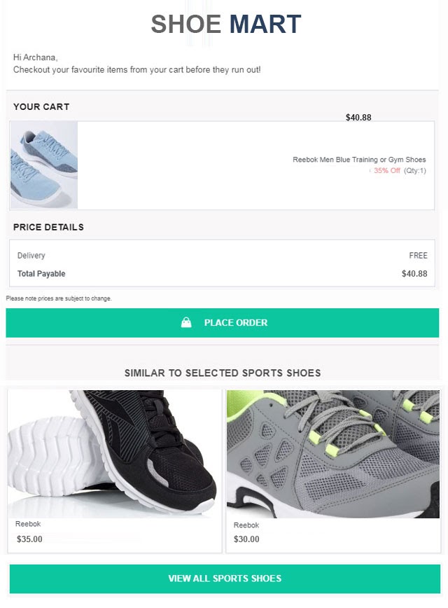 shoe mart abandoned cart email template