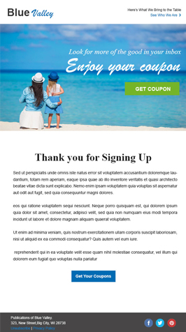 White themed eCommerce welcome email template to greet first-time shoppers. Download for Free Now.