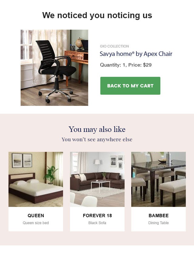 abandoned cart email with related products