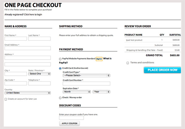 one page check out one page check out