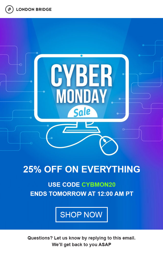 Cyber Monday email template with FOMO