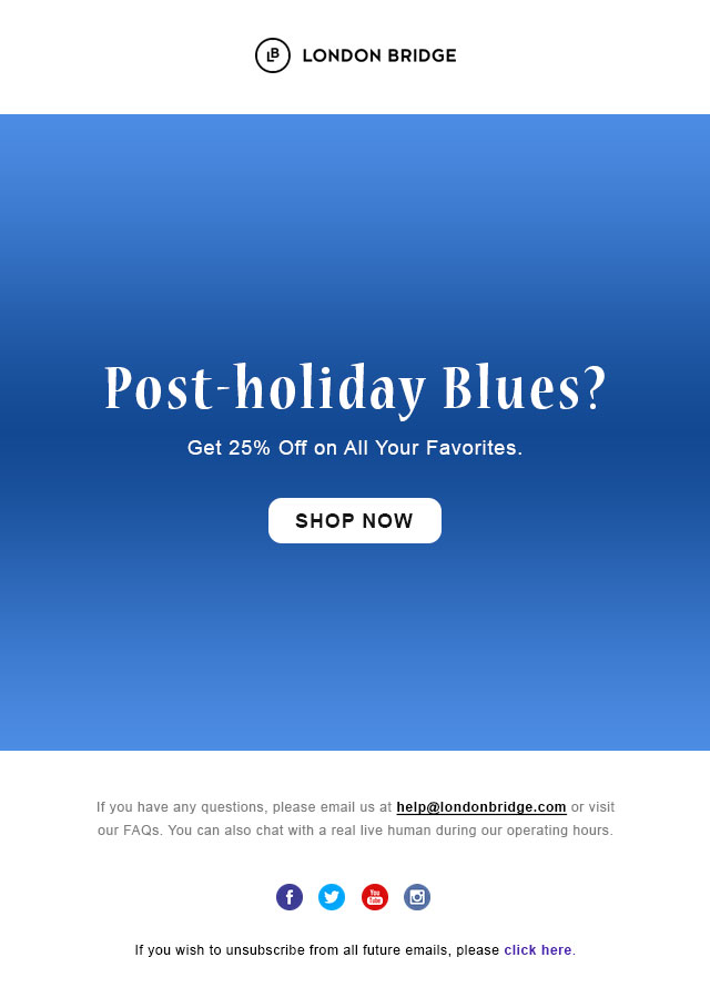 Cyber Monday email template with post holiday deal Cyber Monday email template with post holiday deal