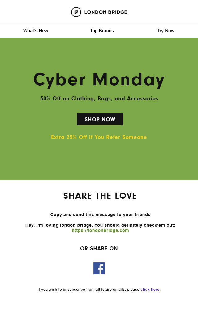Cyber Monday email template with referral program Cyber Monday email template with referral program