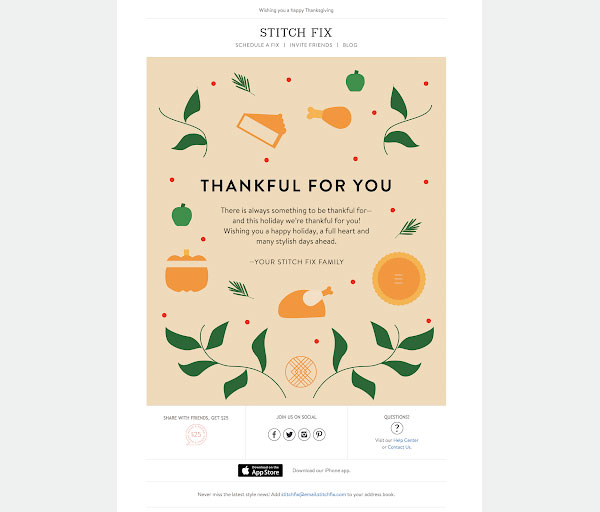 Thanksgiving email template with creative brand message Thanksgiving email template with creative brand message