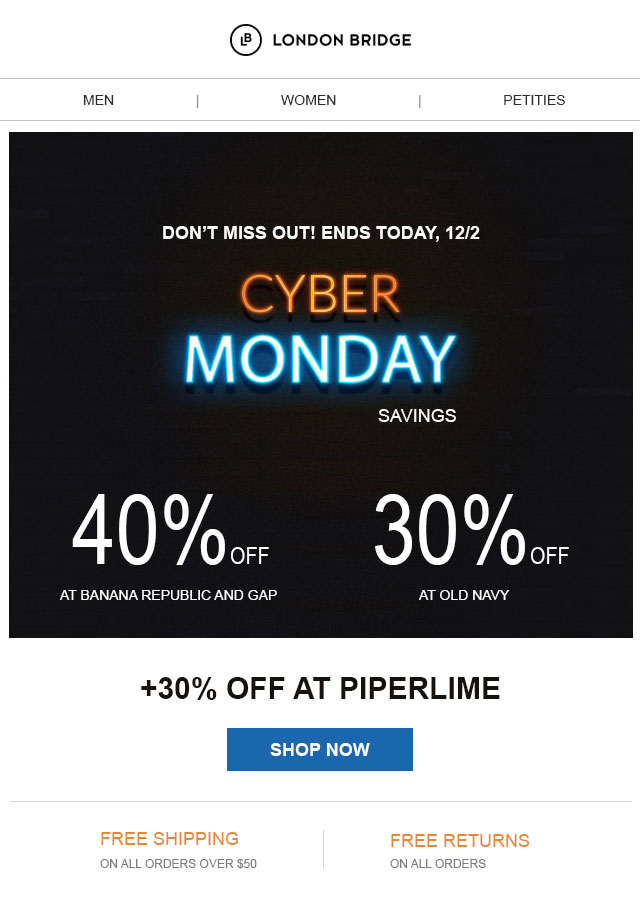 well balanced Cyber Monday email design
