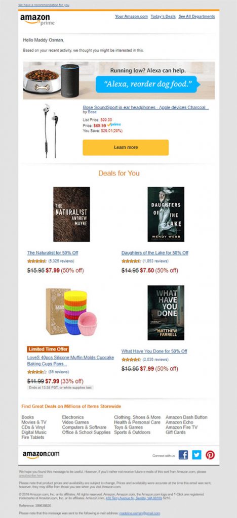 Amazon's abandoned cart email Amazon's abandoned cart email