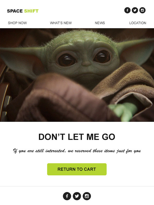 BayEngage's pop culture abandoned cart email BayEngage's pop culture abandoned cart email