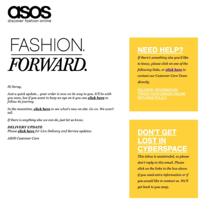 asos's order confirmation email asos's order confirmation email