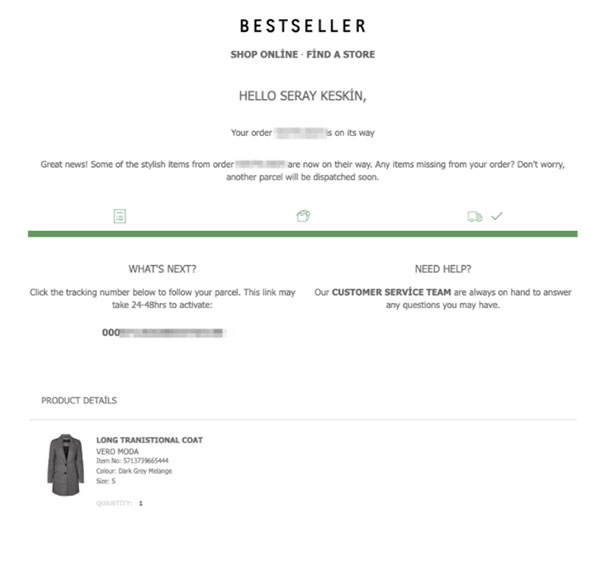 bestseller's order confirmation email bestseller's order confirmation email