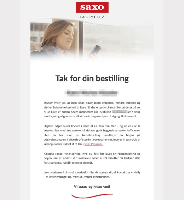 saxos order confirmation email