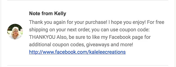 Kalelee Creations' coupon code trigger email Kalelee Creations' coupon code trigger email