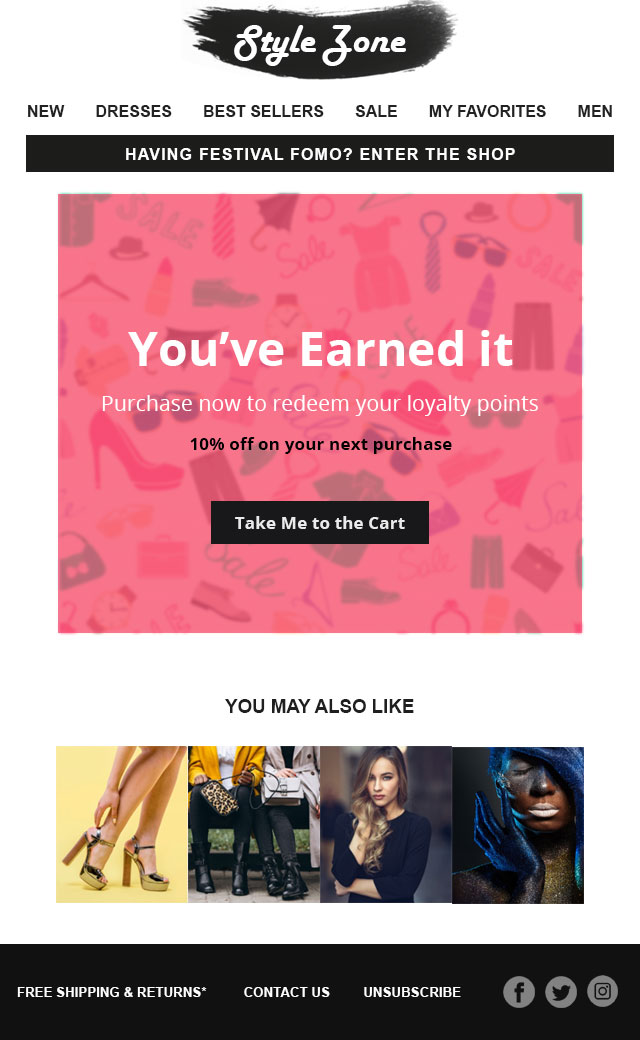 White themed eCommerce welcome email template to greet first-time shoppers. Download for Free Now.