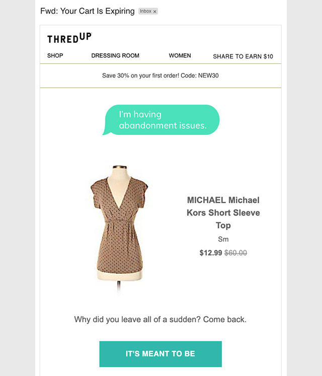 Cart recovery email example 2 Cart recovery email example 2