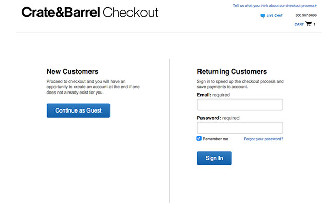Crate & Barell checkout Crate & Barell checkout