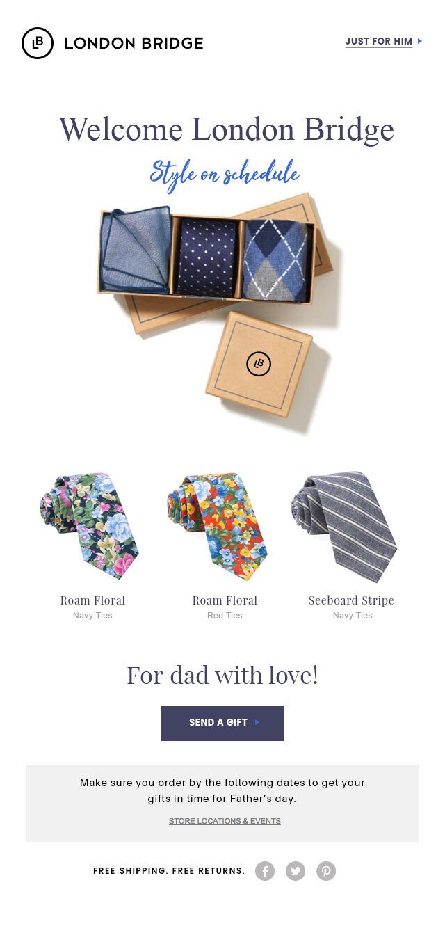 White themed eCommerce welcome email template to greet first-time shoppers. Download for Free Now.