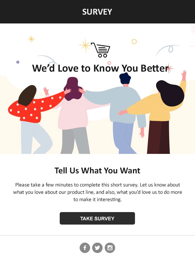 White themed eCommerce welcome email template to greet first-time shoppers. Download for Free Now.