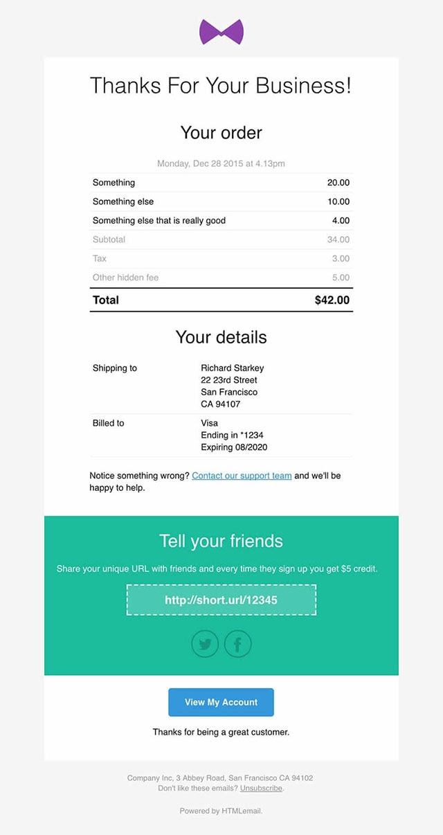 order email receipt automated email