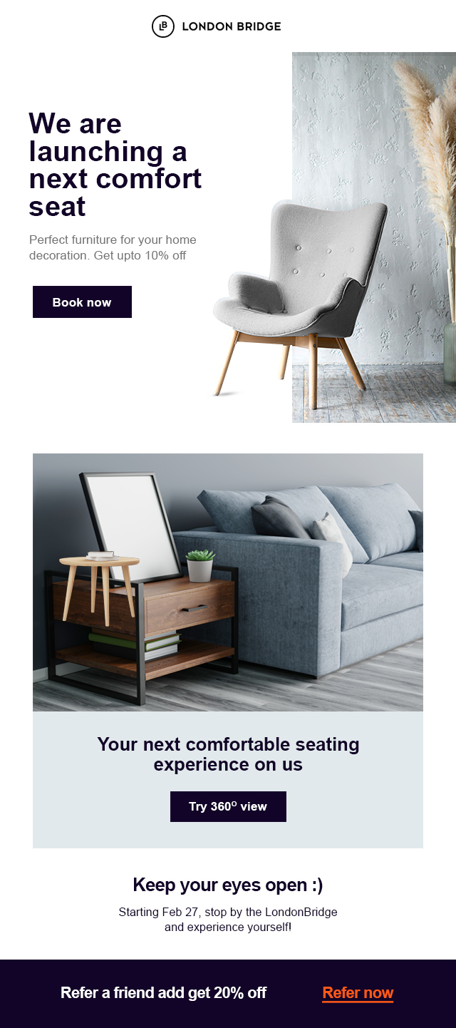 Product launch email for furnitures