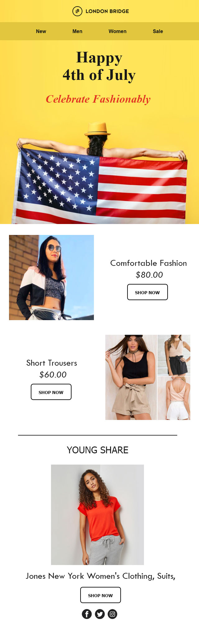 vibrant independence day email template for summer sale. Download for Free Now.