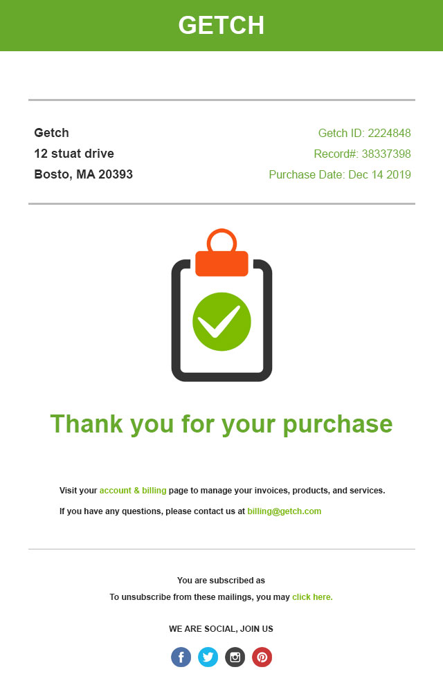 order confirmation email