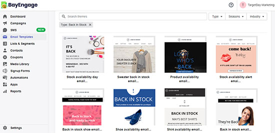 bayengage back in stock email template