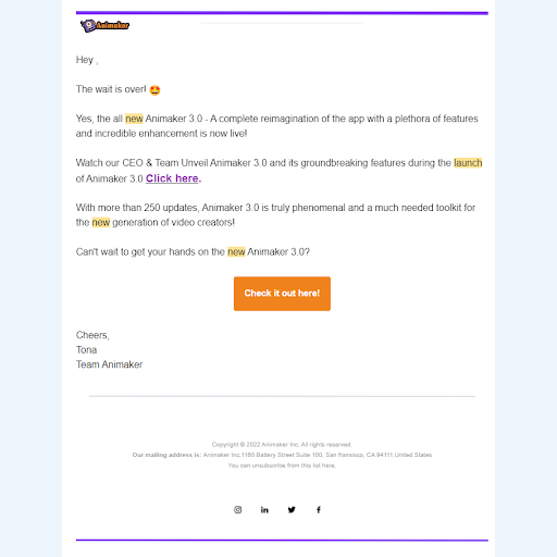 product launch email notes