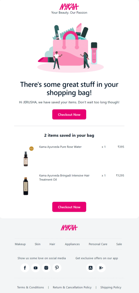 nykaa- abandoned cart email