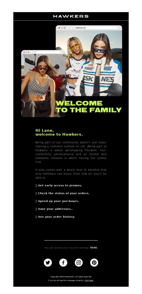 hawkers-welcome email template