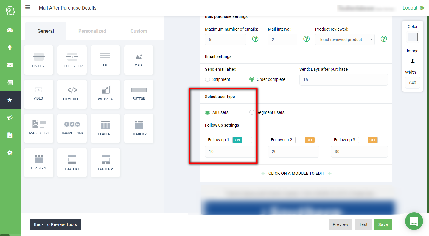 Follow Up Settings Follow Up Settings