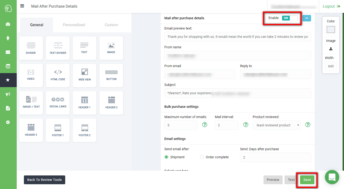 Setup Review Request Setup Review Request
