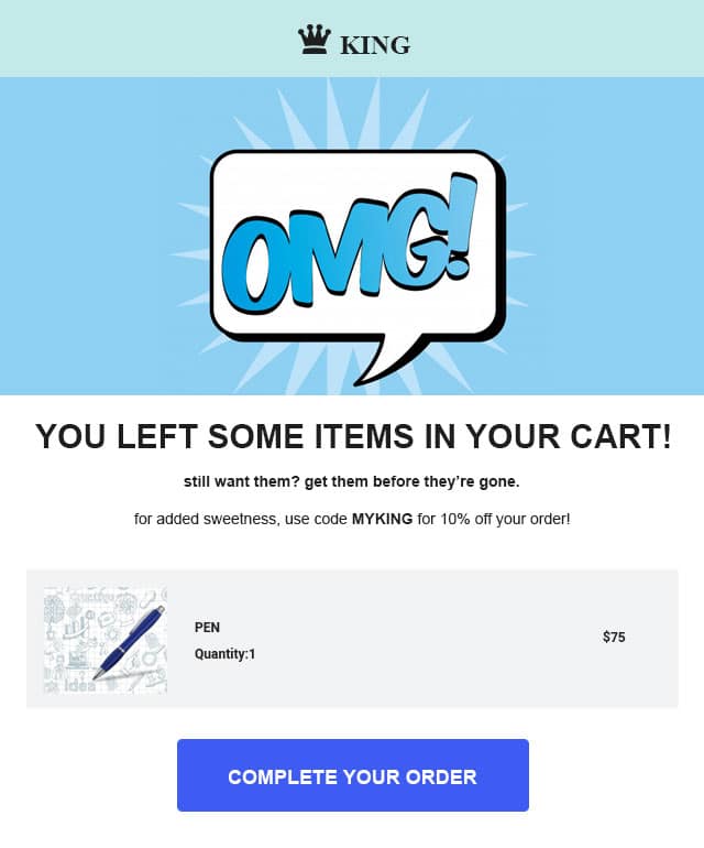 attention grabbing abandoned cart email template
