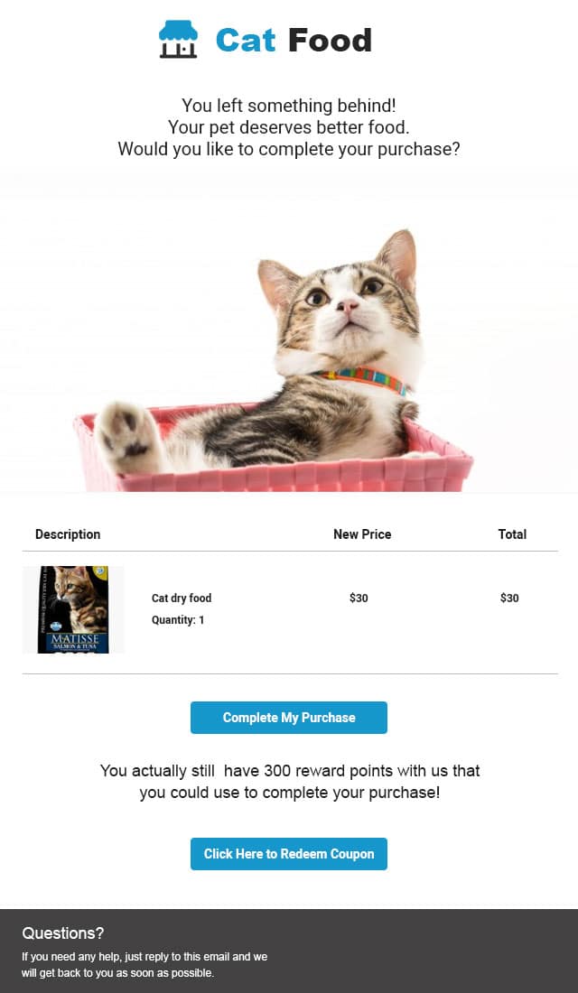 abandoned cart email template for pet store