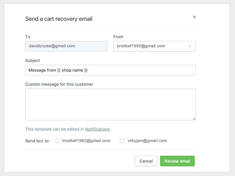send abandoned cart email from shopify
