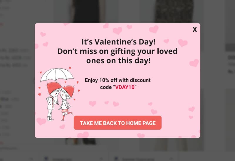 valentine's day exit intent pop up