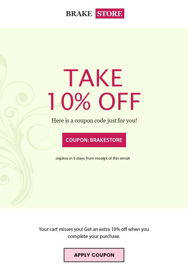 abandoned cart email template with discount code
